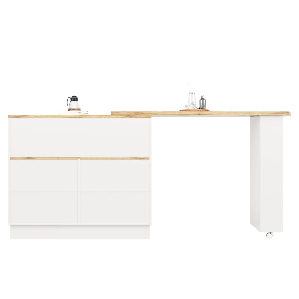 Carrello da cucina girevole con ripiani e anta scorrevole in vetro; mobile bar multifunzione in MDF bianco