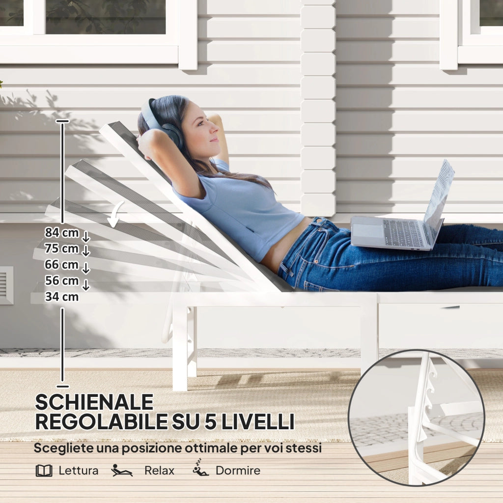 Lettino sdraio regolabile ¨C zephmum ¨C acciaio e textilene, bianco e grigio, 60x166x84 cm