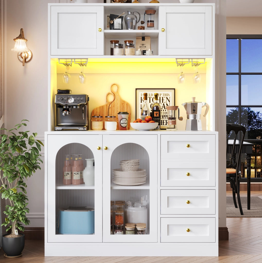 Credenza 120x40x188 cm con striscia LED controllabile da app in MDF bianco