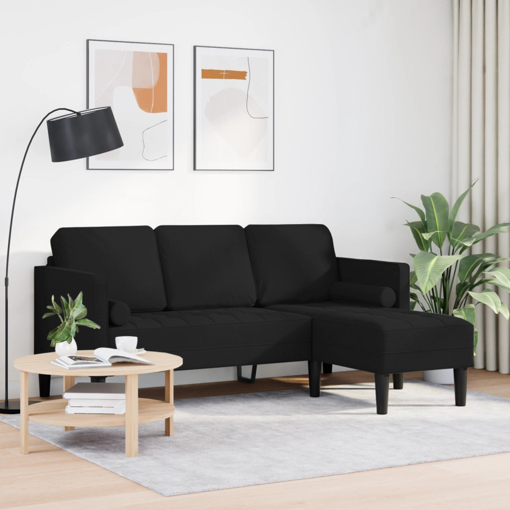 Divano L-Shaped a 3 Posti Nero 160 cm Tessuto