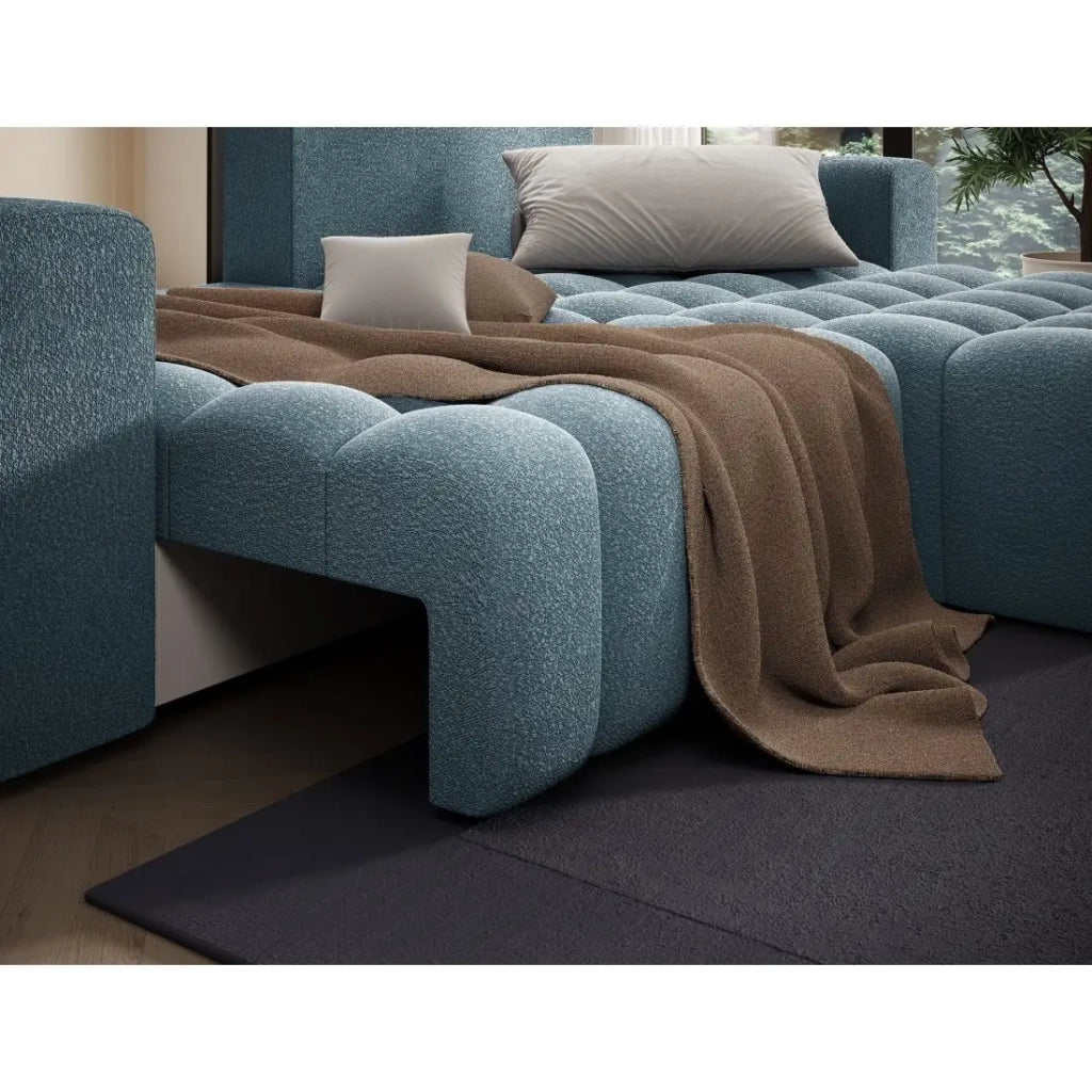 Divano angolare trasformabile DORY blu notte 250 cm con contenitore angolo destro