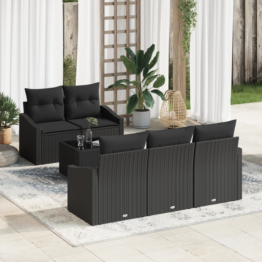 Set divano da giardino di 6 pezzi con cuscini in polyrattan nero
