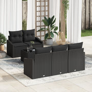 Set divano da giardino di 6 pezzi con cuscini in polyrattan nero