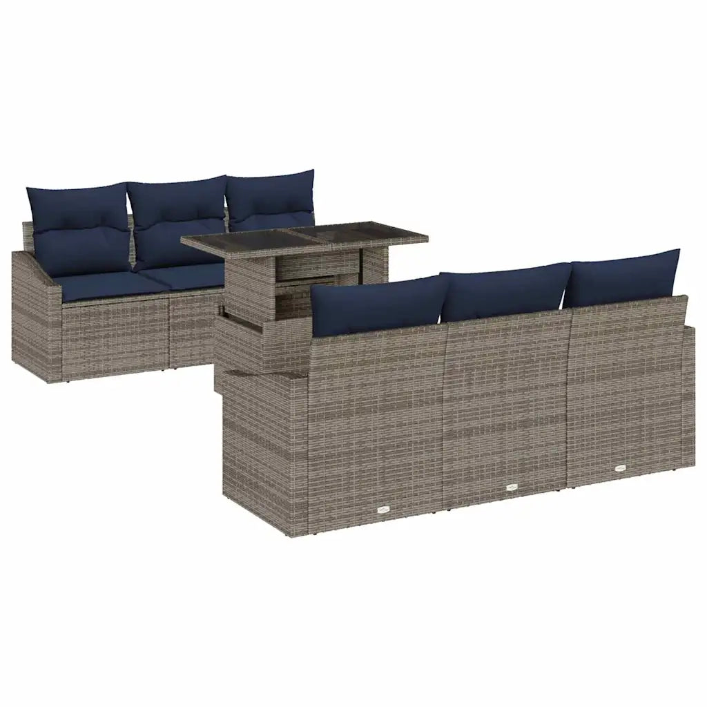 Set Divano da Giardino con cuscino 7 pcs Grigio polyrattan