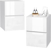 Set di 2 Comodino con 2 Cassetti Lucido, Mobiletto Bianco per Camera da Letto, Salotto, Cassettiera Piccola Salvaspazio in Legno, 40x40x58cm, Design Moderno, 0182ZZ-2