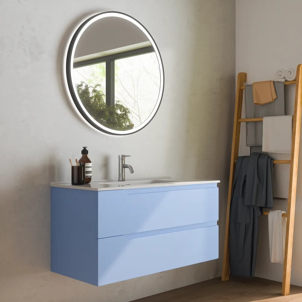 Mobile bagno sospeso 100 cm due cassetti carta da zucchero con lavabo | Ardenne
