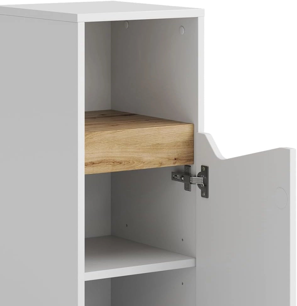 Mobiletto bagno Marelle, Bianco/Artisan, 30 x 74.5 cm con porta e scomparto aperto, per la conservazione di articoli da bagno e asciugamani