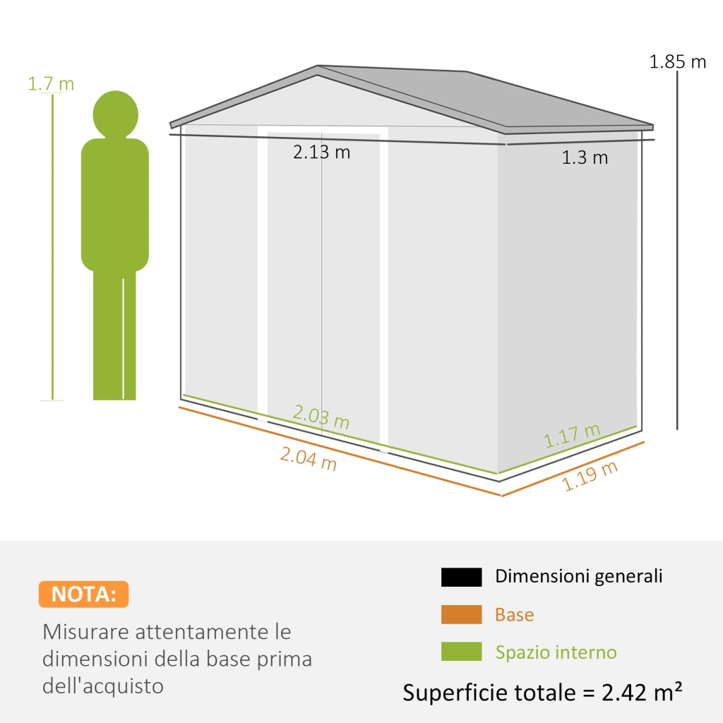 Casetta da Giardino ¨C Zephmum ¨C Verde, Lamiera, 213x130x185cm