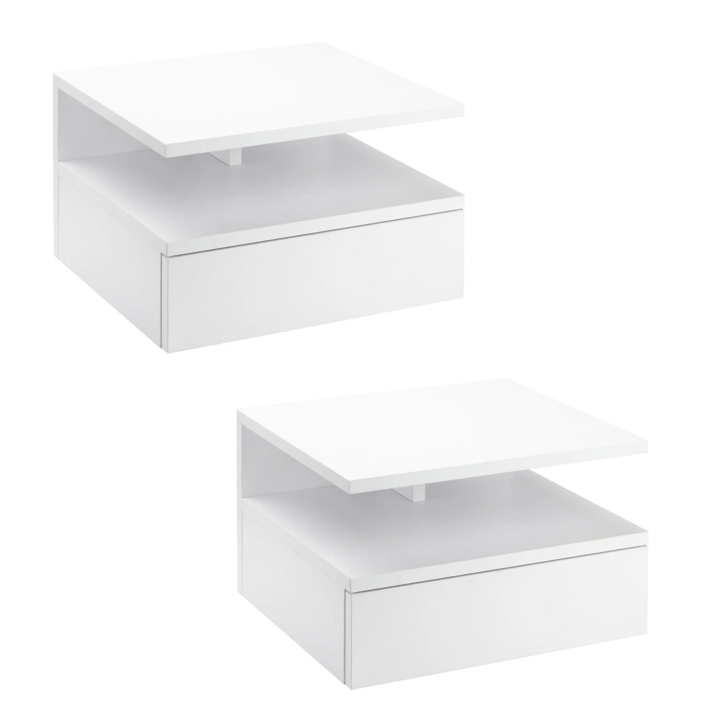 Set 2 Comodini da Parete ¨C Xylo ¨C Cassetto Scorrevole Bianco con Nicchia