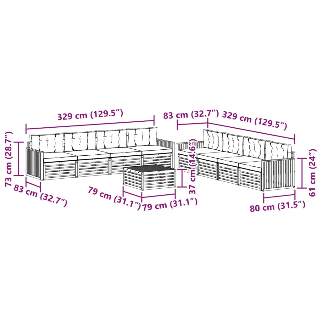 Set di divani da esterno con cuscino 9 pcs Naturale e Crema 3373215