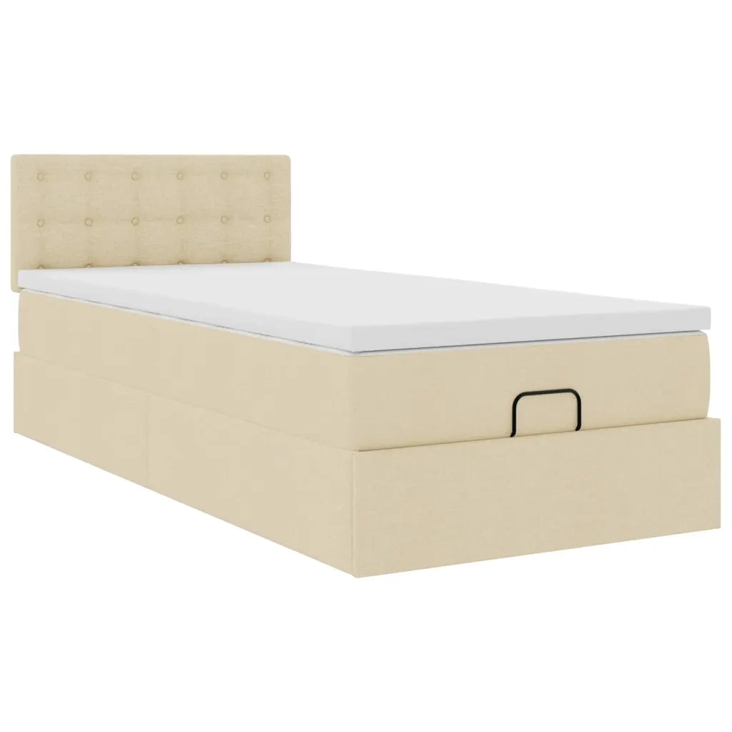 Pouf Letto con Materasso Crema 100x200 cm in Tessuto