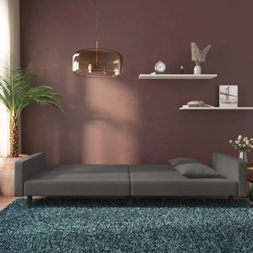 Divano letto | Sof¨¤ letto | Letto singolo a 2 Posti con 2 Cuscini Grigio Scuro in Velluto