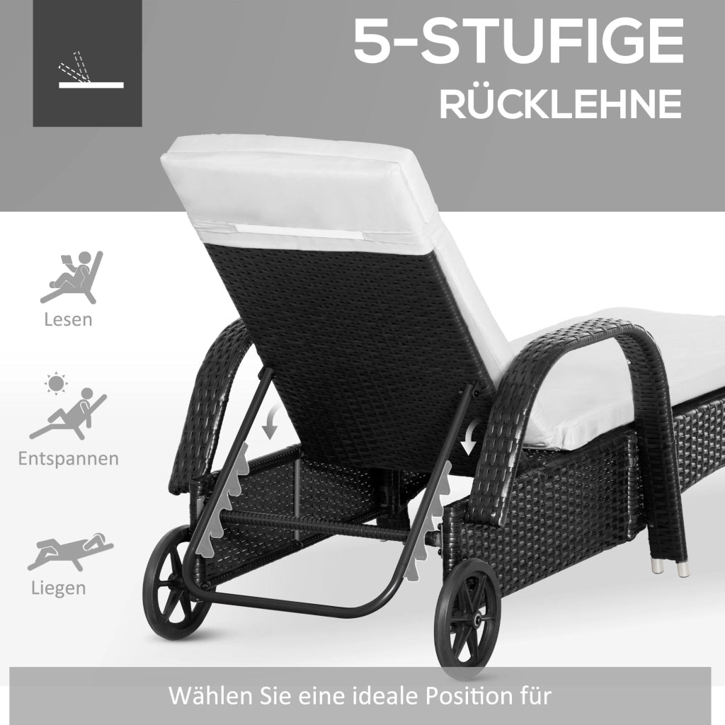 Set Giardino Polyrattan con Tavolo e 2 Lettini ¨C Zephmum ¨C Nero e Cremewei?