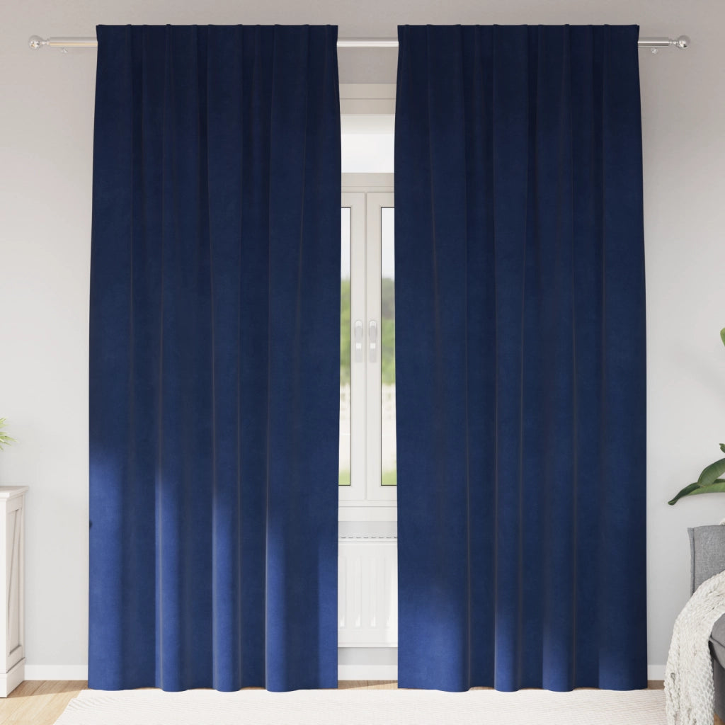 Tende Blackout con Tasca per Asta 2 pz in Velluto Blu Scuro