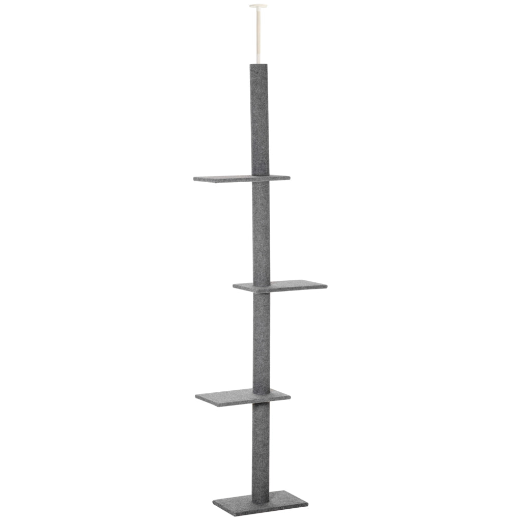 Tiragraffi regolabile da soffitto 228-260 cm, albero per gatti grigio con 4 piattaforme