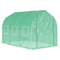 Serra da Giardino a Tunnel 6 m² con 6 finestre e Porta a Zip, Tela PE, Struttura in Ferro Zincato, Verde