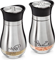 Set di insaporitori di sale e pepe in vetro e acciaio inossidabile - 118 ml ciascuno