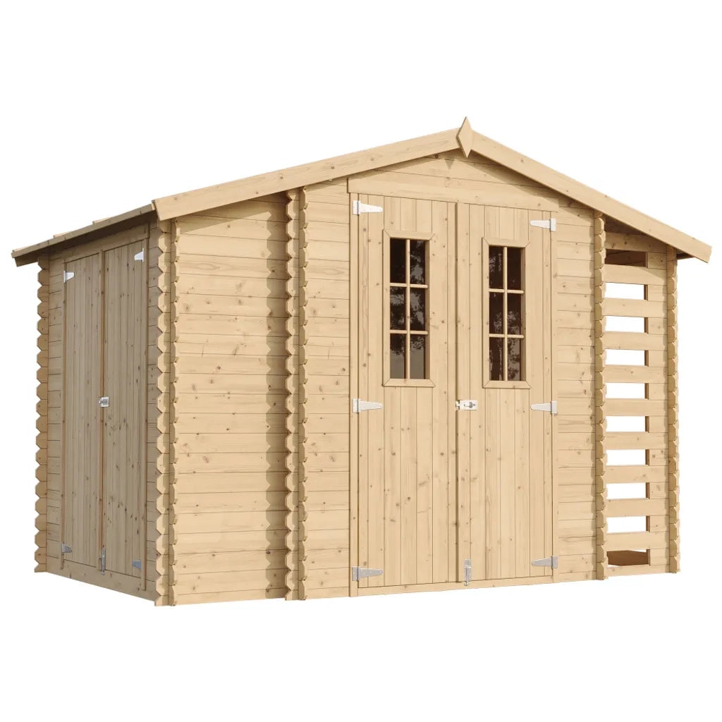 TIMBELA M389F+M389G Casetta da Giardino in Legno CON PAVIMENTO TRATTATO - 3,53 + 0,97+0,97 m2