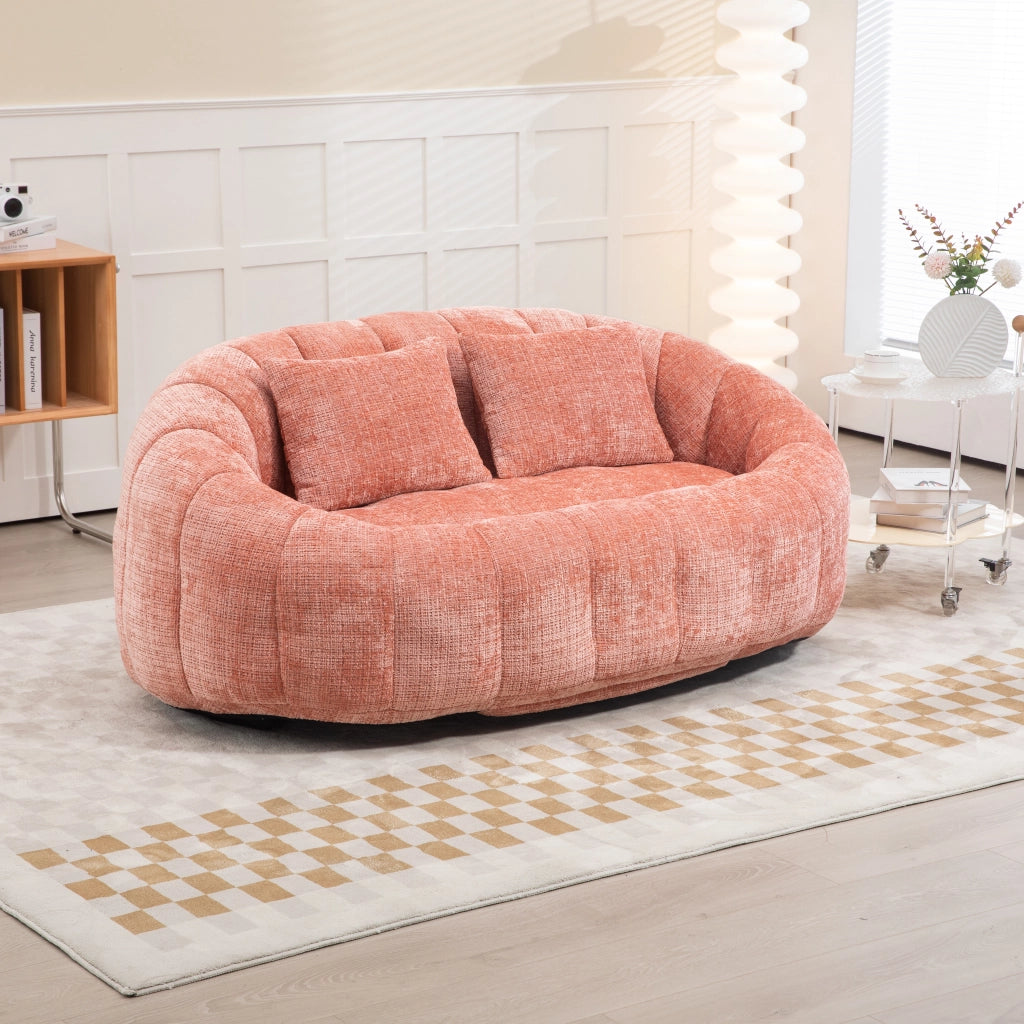 Poltrona Pouf con Braccioli Schienale Alto Ergonomico Schiuma Alta Densità Senza Montaggio in Ciniglia Rosa