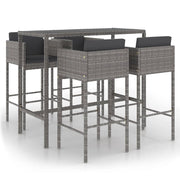 Set da bar da giardino 5 pezzi e cuscini in resina intrecciata grigia 02_0013402
