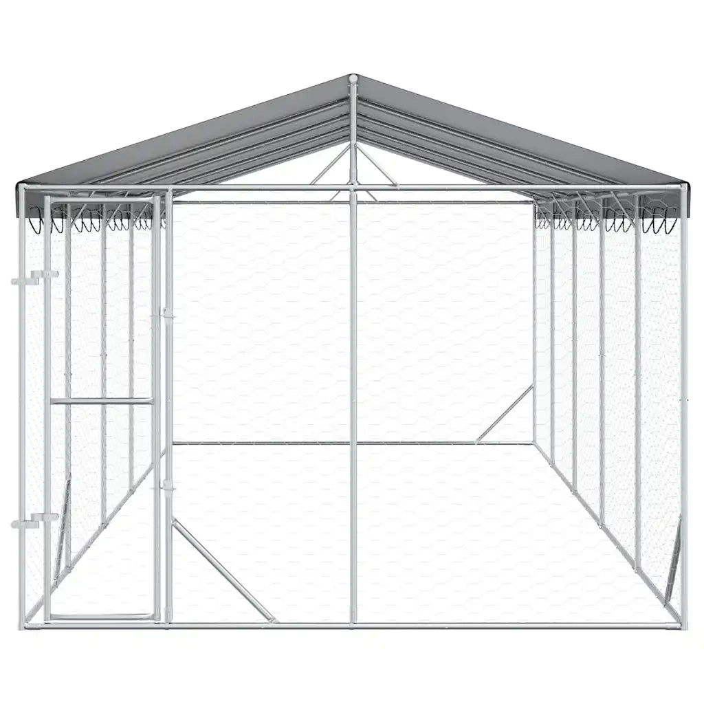 Cuccia Cani da Esterno Tetto Argento 3x7,5x2,5m Acciaio Zincato 3190489