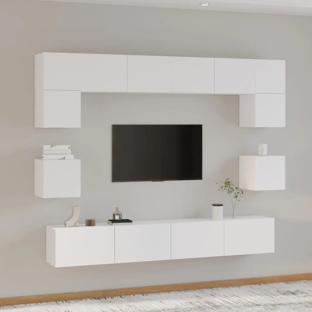 Set Mobili Porta TV 8pz Bianco in Legno Multistrato 3114414