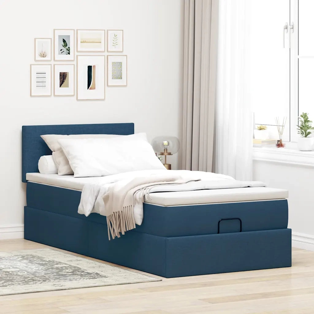 Struttura Letto Pouf con Materasso Blu 80x200 cm in Tessuto 3312186