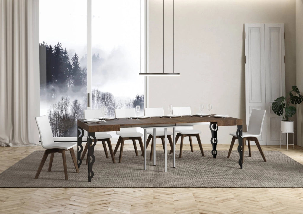 Tavolo allungabile 90x90/246 cm Karayan Noce telaio Antracite