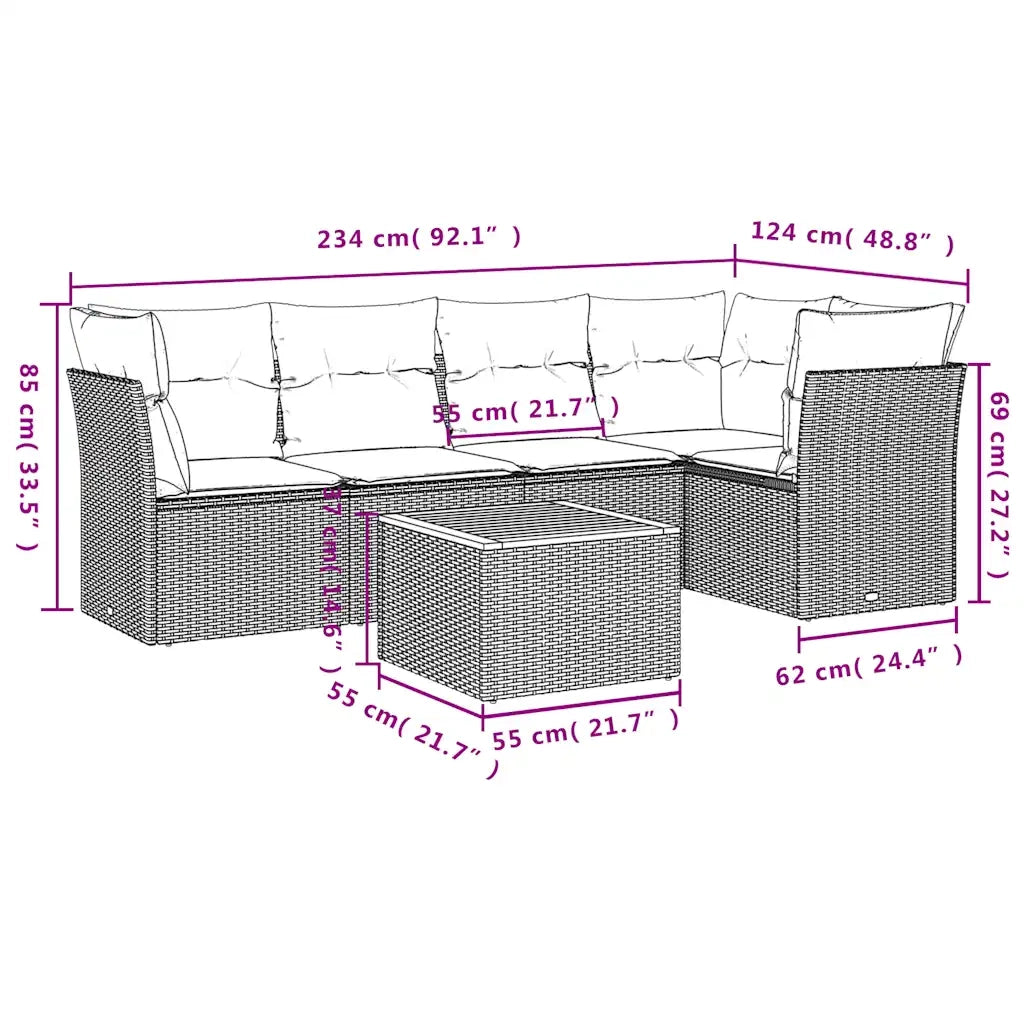 Set Divani da Giardino 6 pz con Cuscini Grigio in Polyrattan 3255963