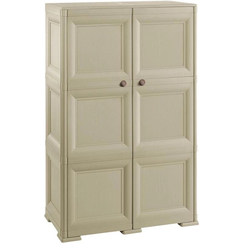 ARMADIO 2 ANTE TAUPE 79X43X125 CM CON 6 SCOMPARTI – MOBILE ALTO ORGANIZZAZIONE CASA PER INGRESSO E ZONA GIORNO