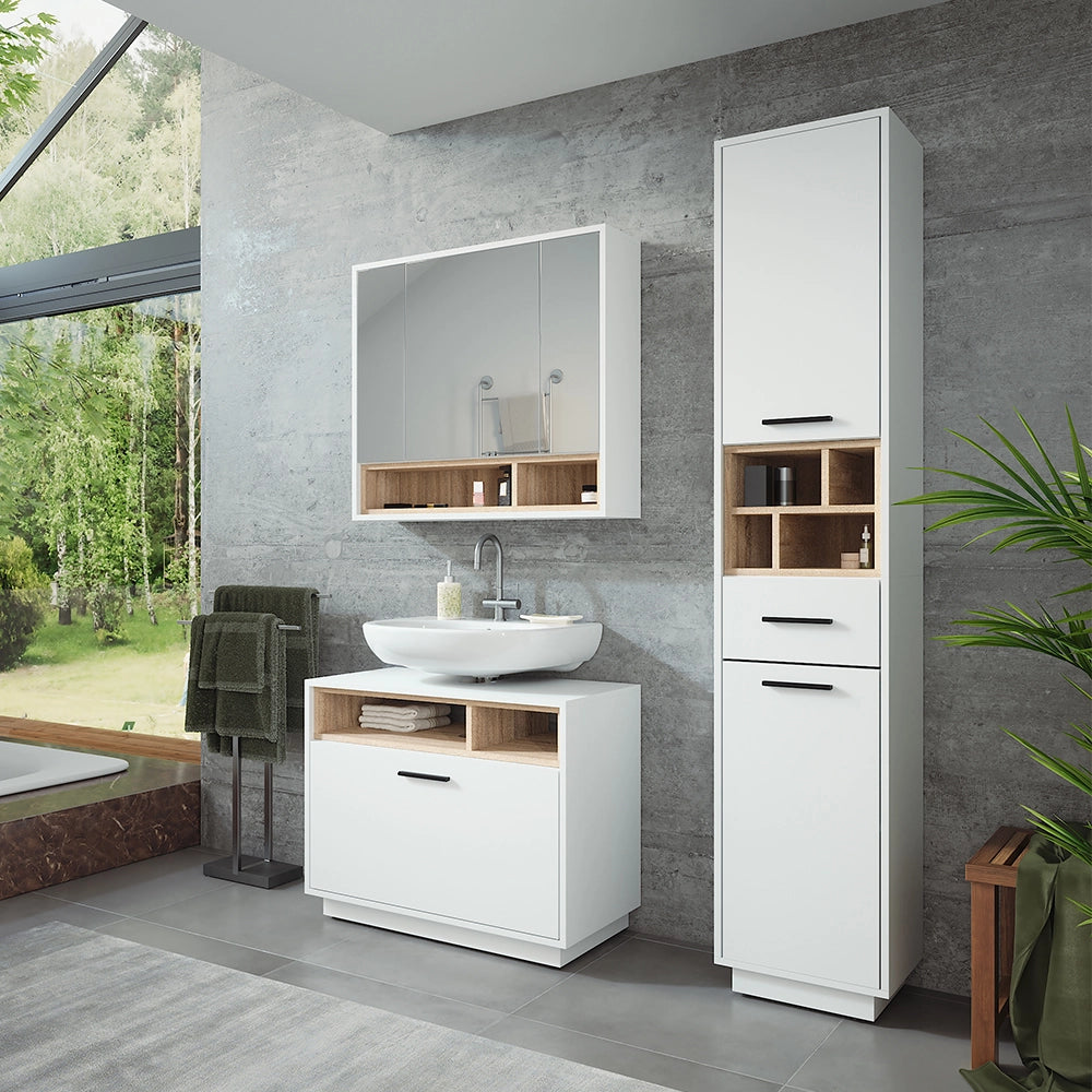 Vicco Set di mobili da bagno Bianco/Sonoma 3 parti con colonna