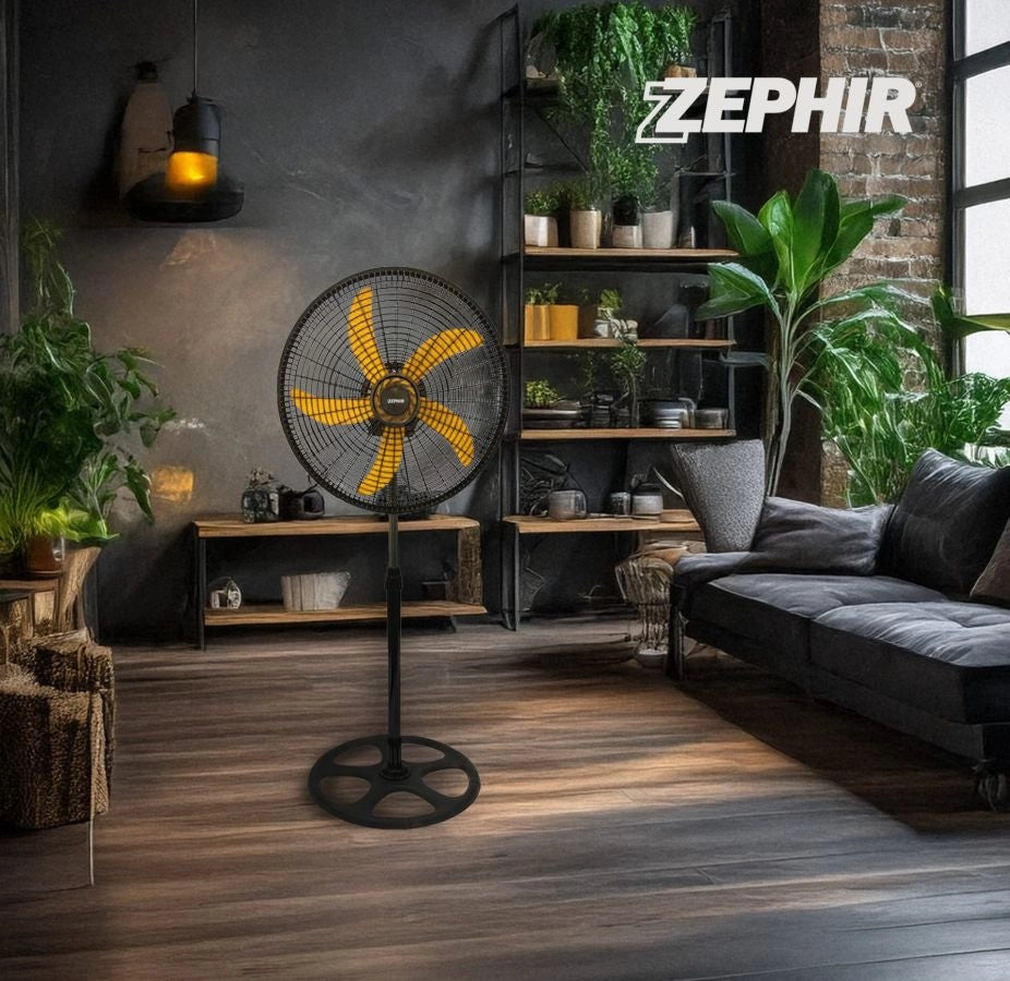 VENTILATORE A PIANTANA INDUSTRIALE 45 CM OSCILLANTE 3 VELOCITA  NERO E GIALLO