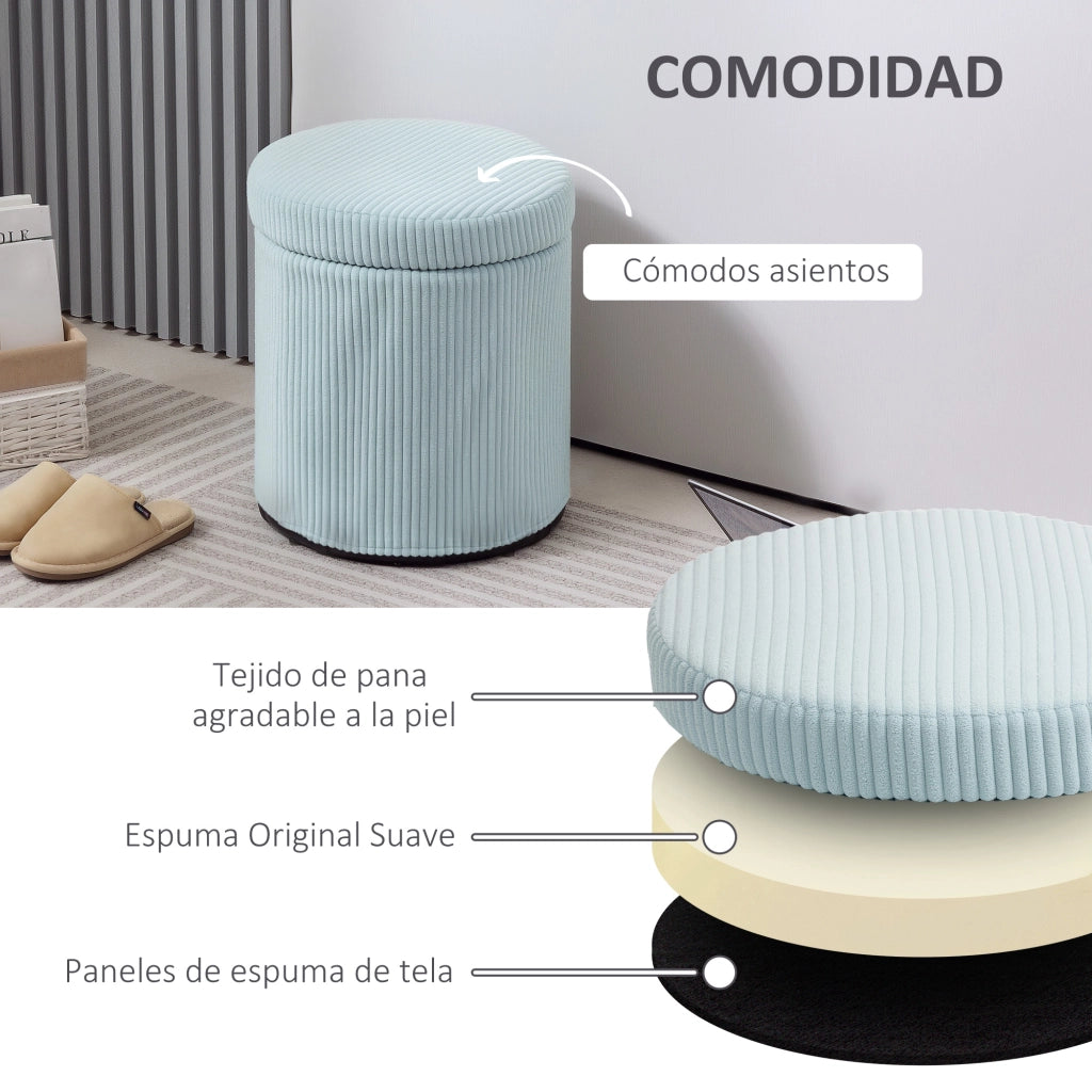 Pouf Rotondo Imbottito in Velluto con Struttura in Metallo ¨C zephmum ¨C ?40x41 cm Blu Chiaro