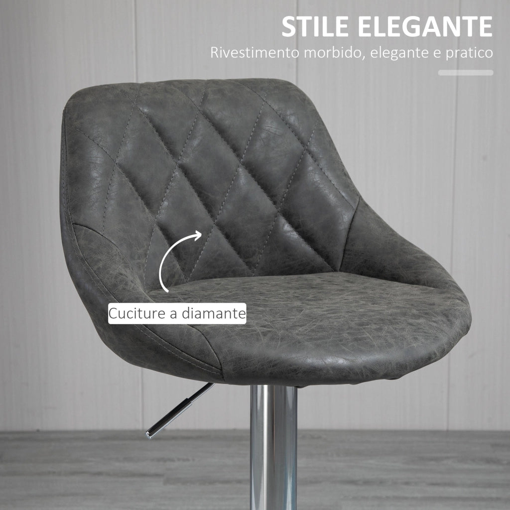 Set 2 Sgabelli da Bar 51,5x48x83-104 cm in Similpelle Grigio Scuro