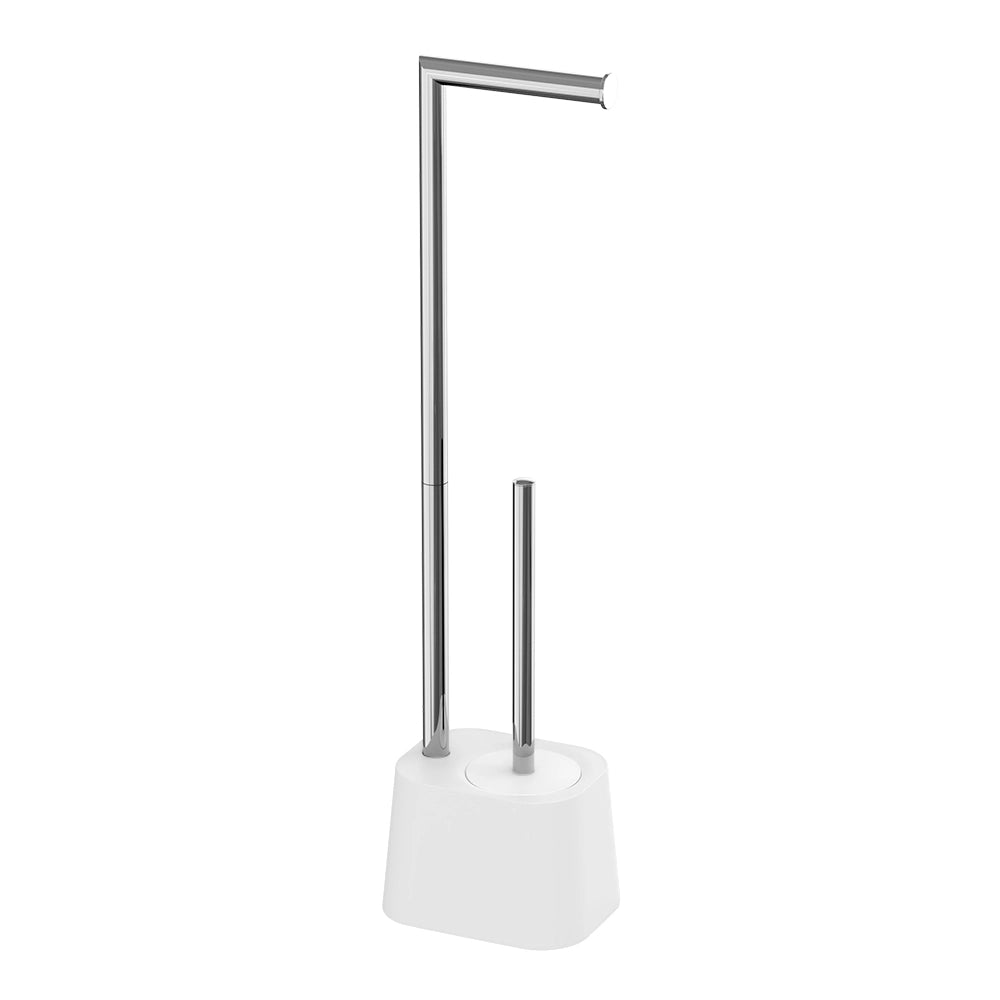 Piantana portarotolo e portascopino in plastica bianco opaco Glim
