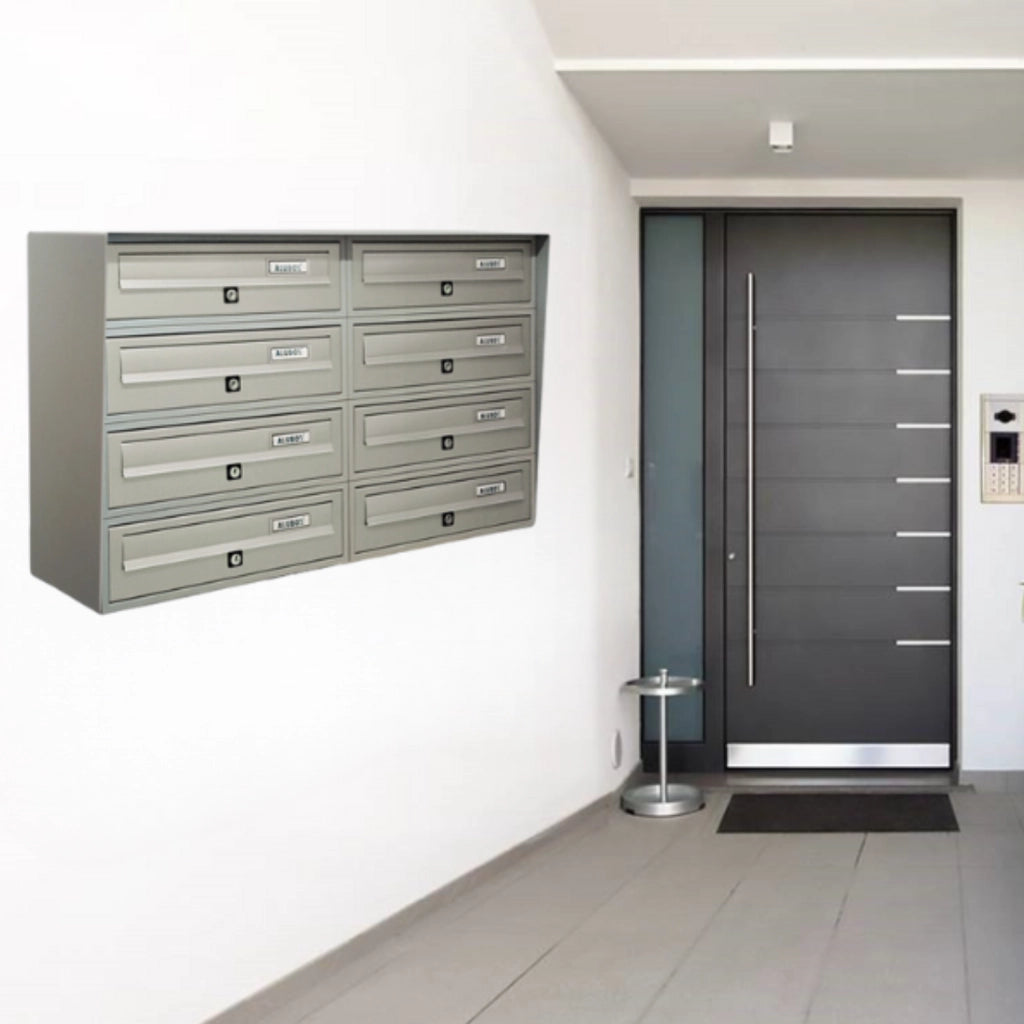 ALUBOX SLIM Cassette Postali Condominiali 8 Posti 50X77,5X30 Cm In Lamiera Zincata E Alluminio Cassetta Postale Da Esterno Condominiale Con Sistema Anti Prelievo
