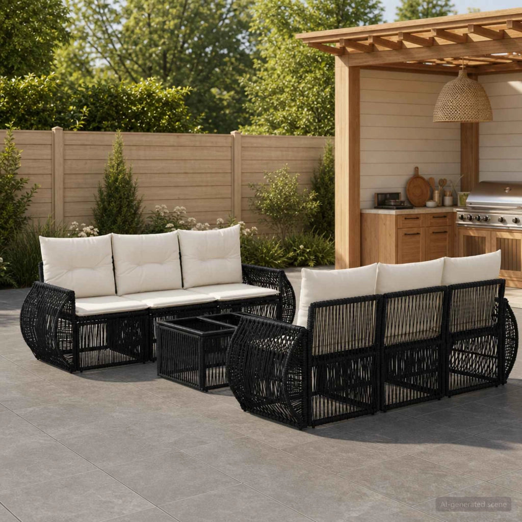 Set Divano da Giardino 7 pz Nero polyrattan 3435349