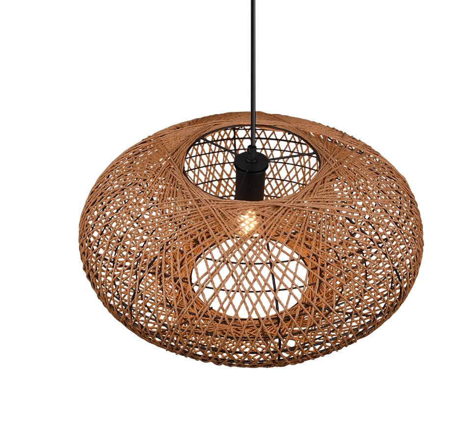 Lampada a sospensione, metallo e sisal, nero, D 52 cm, Hedda