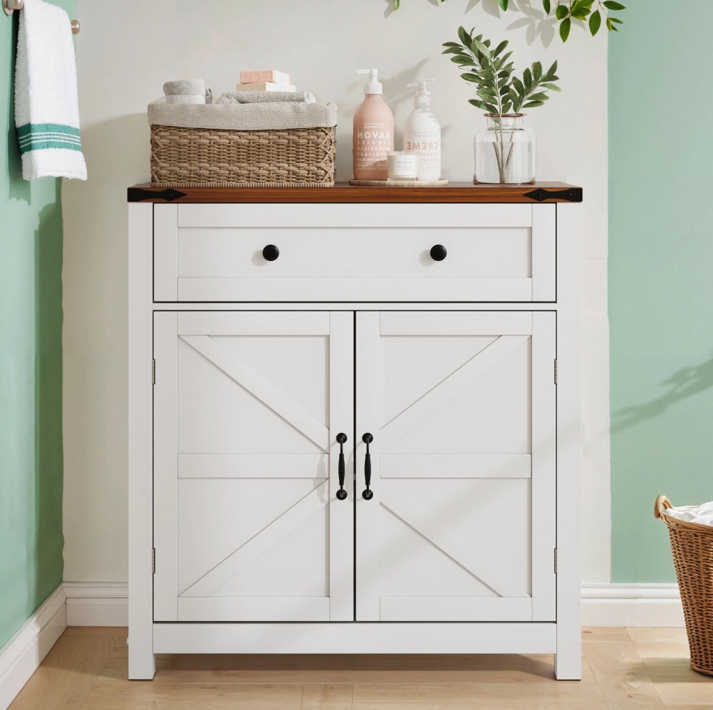 MOBILETTO Multiuso 76 x 30 x 83 cm Bianco in MDF con piano effetto noce