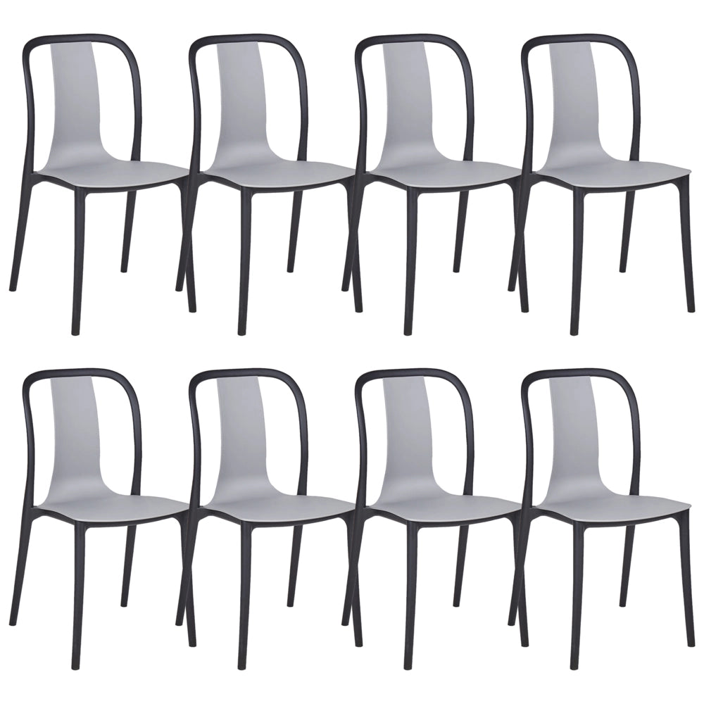 Set di 8 sedie per esterno grigie e nere impilabili senza braccioli giardino patio terrazzo