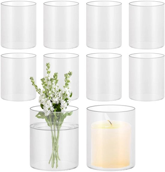 Set di 8 Vasi in Vetro Cilindrico 10 cm Alti - Decorazione - Set di 8 Vasi in Vetro Cilindrico - 8 Vasi in Vetro Cilindrico - Decorazione - Set di 8 Vasi in Vetro Cilindrico - 8 Vasi in Vetro Cilindrico - 10 cm Alti