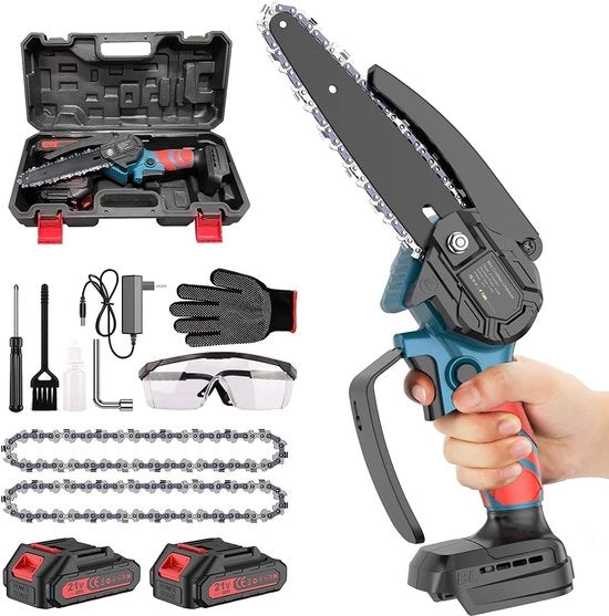 Mini Segataglie - Con 2 Batterie e 2 Tagliatubi - Segataglio per Cespugli - Inclusa Custodia - 21V