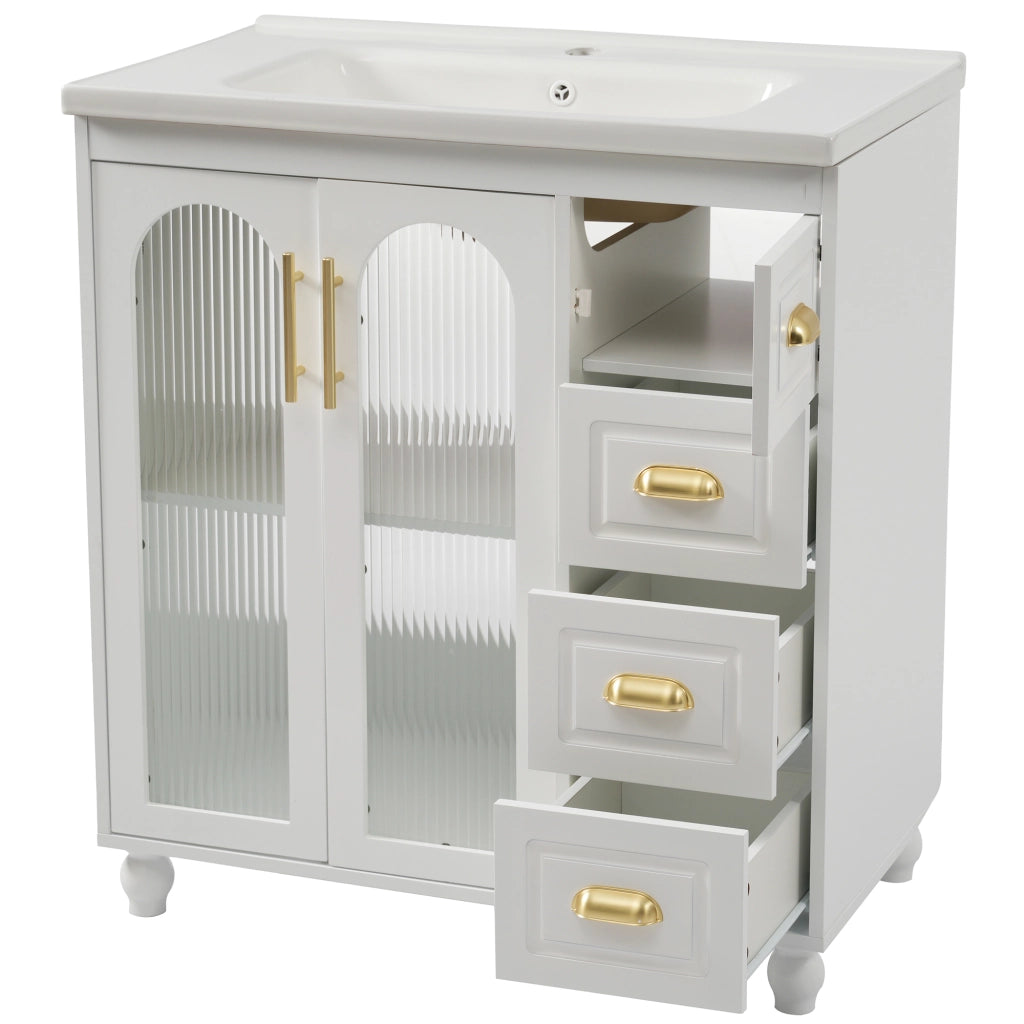 Mobile Bagno con Lavabo in Ceramica e Sottola vabo ¨C MINIMAL ¨C Bianco 80cm