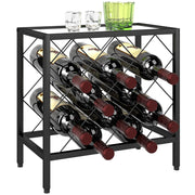 Portabottiglie Vini per 10 Bottiglie ¨C Zephmum ¨C Acciaio Nero con Piano Vetro Temperato 41x22x41 cm