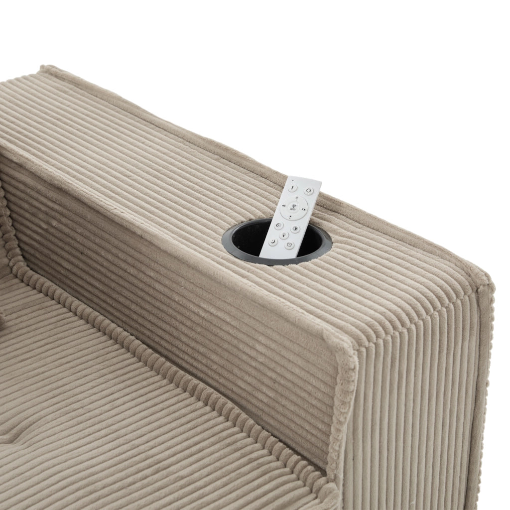 Pouf divano modulare in corduroy con due cuscini, tasche laterali e seduta ergonomica