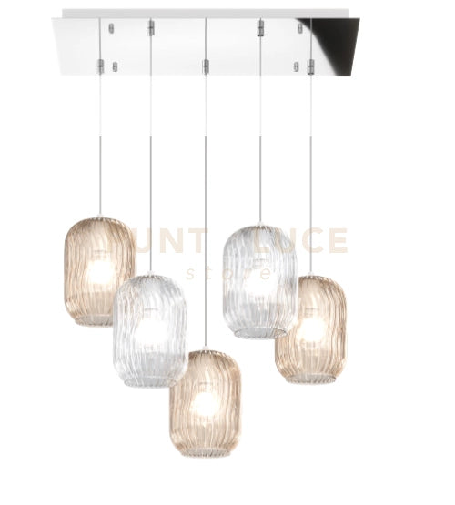 SOSPENSIONE CROMO 5 LUCI RETTANGOLARE VETRI 2X TR + 3X AM 1181CR-S5 R-TA