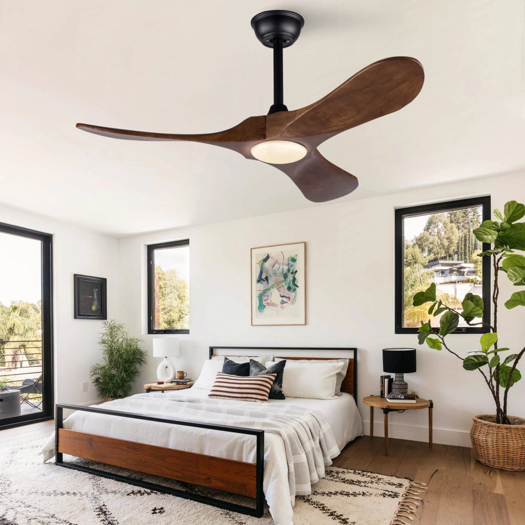 Ventilatore da soffitto 42 pollici con illuminazione e telecomando, 3 pale legno massello, motore DC silenzioso reversibile, 3CCT dimmerabile