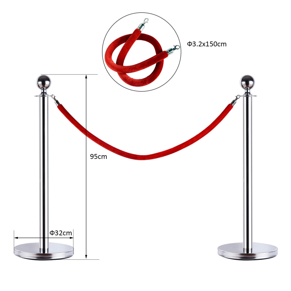 EasyComfort Transenne Elimina Separacode Paletti di Delimitazione con Corde Rosso Acciaio Inox Ф32 x 95CM Argento