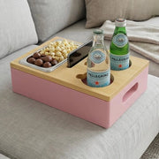 Scatola di conservazione per snack con coperchio - Organizzatore multifunzionale per divano - Supporto per telefono - Realizzato in MDF con finitura in legno di abete - Progettato in modo compatto