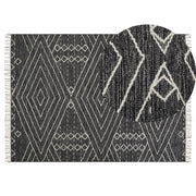 Tappeto in cotone bianco sporco nero 140 x 200 cm motivo geometrico nappe tribale orientale moderno